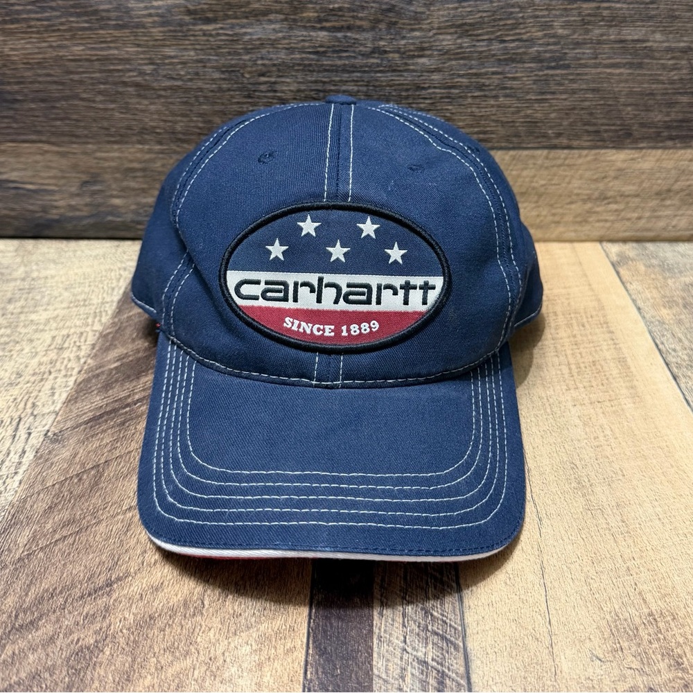 Carhartt Men’s Hat Cap Blue Flag Logo Poly/Cotton Blend Adjustable RN 14806